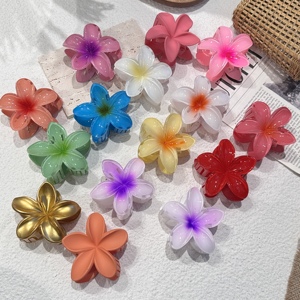 Fermagli per capelli a forma di fiore estivi da spiaggia, fermagli a becco d'anatra con plumeria a colori sfumati, fermagli per capelli in plastica hawaiana per decorazioni floreali - Product Image 2