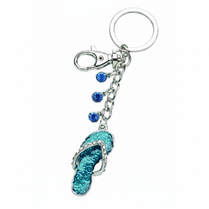 Portachiavi con sandali infradito blu con strass e catena per donna - Product Image 2