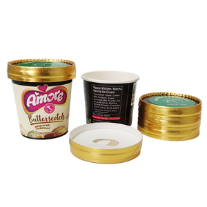 Cứng nhỏ 2oz 3Oz 4oz 5 oz vàng lá Kem cốc giấy <span class=keywords><strong>container</strong></span> với số lượng lớn với nắp màu đen và muỗng đóng gói - Product Image 5