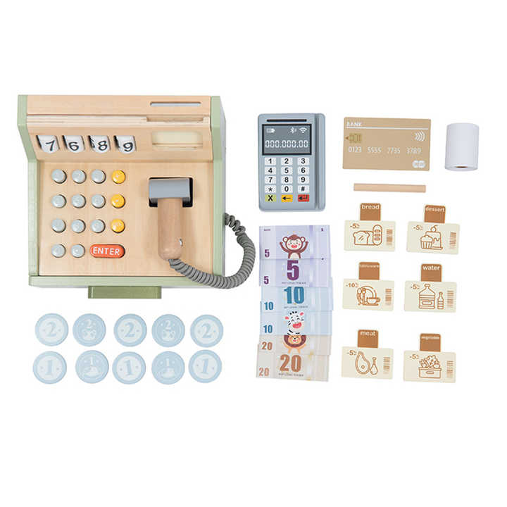 Role Play Supermarket Cashier Toddler Wood Cash Register Child