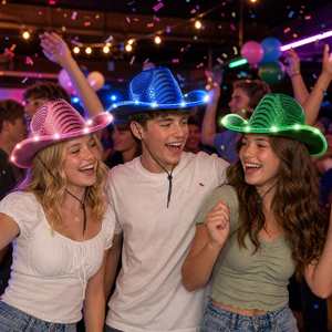 LED Sequin Cowboy Hat Light up Western Cowgirl Hat Glow Rodeo Hat for Halloween Costume Party New Year Western Theme Favors Bulk - Product Image 4