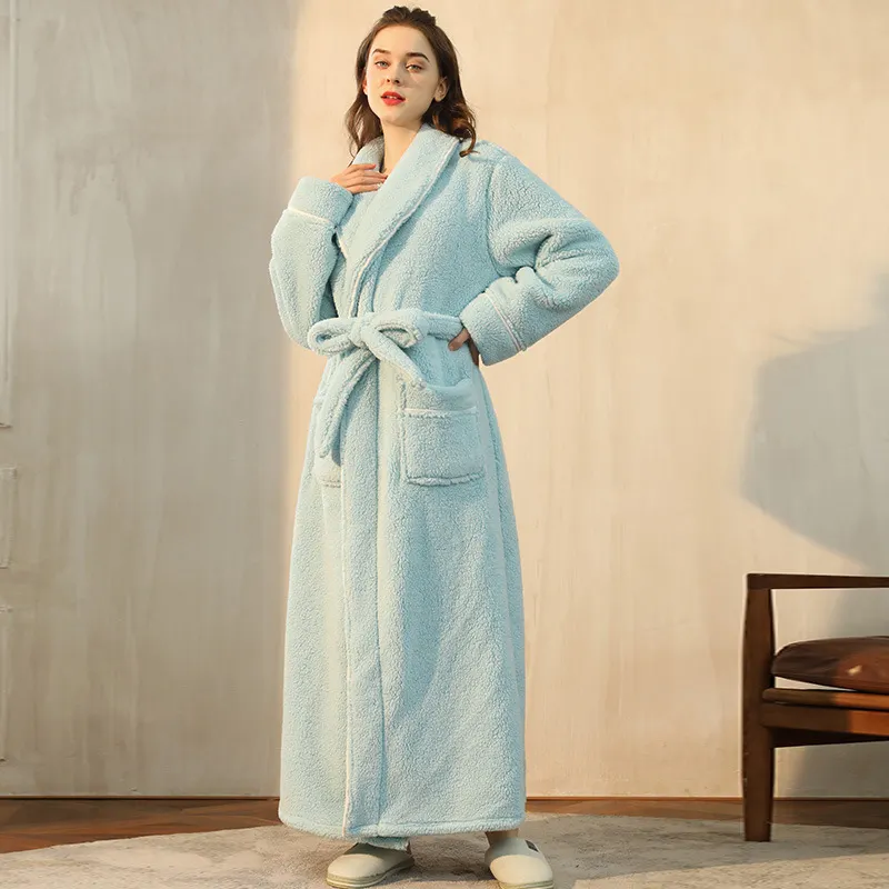 Sarı Kimono Spa banyo elbiseler hızlı kuru yumuşak Robe kapşonlu peluş Sherpa bornoz ter buharda giysi Housecoat kadınlar için