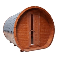 Sauna extérieur commercial en forme de baril, en cèdre rouge foncé massif, résistant aux intempéries, pour toutes les saisons, au chauffage au bois, design écologique