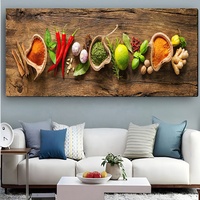 Tableau mural Art Déco pour la maison, toile suspendue, nature morte avec épices, cuillères et poivrons, décoration murale de cuisine et salle à manger, affiches et impressions sur le thème des céréales