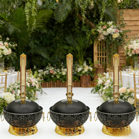 Plat de service rond noir en acier inoxydable 8,0 L pour buffet de mariage et banquets d'hôtel, chauffage à la vapeur, avec grilles réglables, maintien au chaud jusqu'à 6 heures