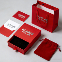 Boîte à tiroir personnalisée, sac en papier, pochette en velours, carte de remerciement, emballage écologique avec logo, emballage de luxe pour marques de bijoux HONPAK