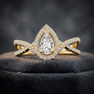 Anillo de Compromiso con Diamante Corte Pera y Banda Trenzada en Oro Amarillo, Joyería de Lujo para Mujer, Certificado IGI, 10K 14K 18K 925 935 Plata - Product Image 1