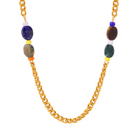 Kalung Choker Bingxin Jewelry Vintage Berlapis Emas 18K Rantai Cuban Link Hipoalergenik Batu Alam Lapis Lazuli Hadiah Trendi