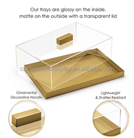 Plateau alimentaire doré personnalisé en acrylique, plateau de grande capacité, acrylique de haute qualité, couvercle transparent