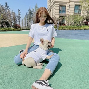 T-shirts assortis brodés d'animaux mignons pour propriétaire et chien, en coton noir, vêtements de loisirs d'été, ensemble de vêtements pour animaux de compagnie - Product Image 3
