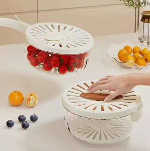 <span class=keywords><strong>Panier</strong></span> à légumes et à <span class=keywords><strong>salade</strong></span> multifonctionnel à double couche avec poignées pliables et couvercle Boîte de rangement et poubelle pratiques - Product Image 2