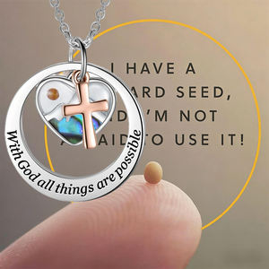 Collar de Acero Inoxidable con Colgante de Semilla de Mostaza, <span class=keywords><strong>Esperanza</strong></span>, Amor, Concha de Abulón y Cruz, Resistente al Deslustre - Product Image 3