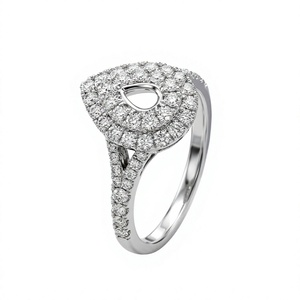 Solid 18K Gold Natural Diamond <b>Ring</b> Setting <b>Blank</b> Split Shoulder Pear Cut Semi-Mount Double Tier Halo Mount For Engagement - Product Image 1