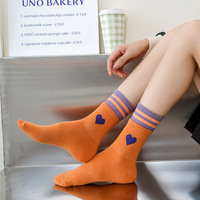 Chaussettes pour femmes printemps et automne, nouveau, double côtelé, rayé, amour, cœur, broderie, tendance, sport, bas en coton