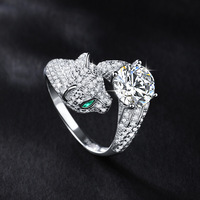 Nouvelle conception de bijoux fins pour hommes, argent S925, 2 carats, moissanite blanche et verte VVS, bague ajustable tête de léopard pour hommes et femmes
