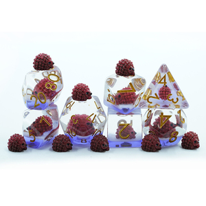 <span class=keywords><strong>Meilleurs</strong></span> dés DND personnalisés, hérissons rouges au centre, jeu de dés DND avec numéros dorés pour le jeu - Product Image 1