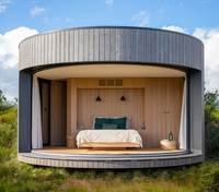 Cabane préfabriquée de luxe, maison ronde en structure légère en acier, maison de vacances en forêt, hôtel, cabane de glamping préfabriquée ronde