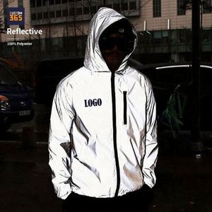 Chaqueta Bomber para Hombre, 100% Poliéster, Cuello Alto, Reflectante, con Capucha y Cremallera, Logotipo Personalizado OEM, Venta al Por Mayor, Cortavientos 3M - Product Image 1