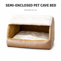 Lit pour chien semi-fermé lavable, fond antidérapant, en coton PP, avec housse amovible à fermeture éclair, chaud et confortable pour l'hiver