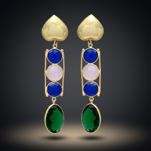 Pendientes de Gema Multicolor con Calcedonia Azul y Rosa, Chapados en Oro, Estilo Étnico, para Unisex/Mujer - Product Image 3