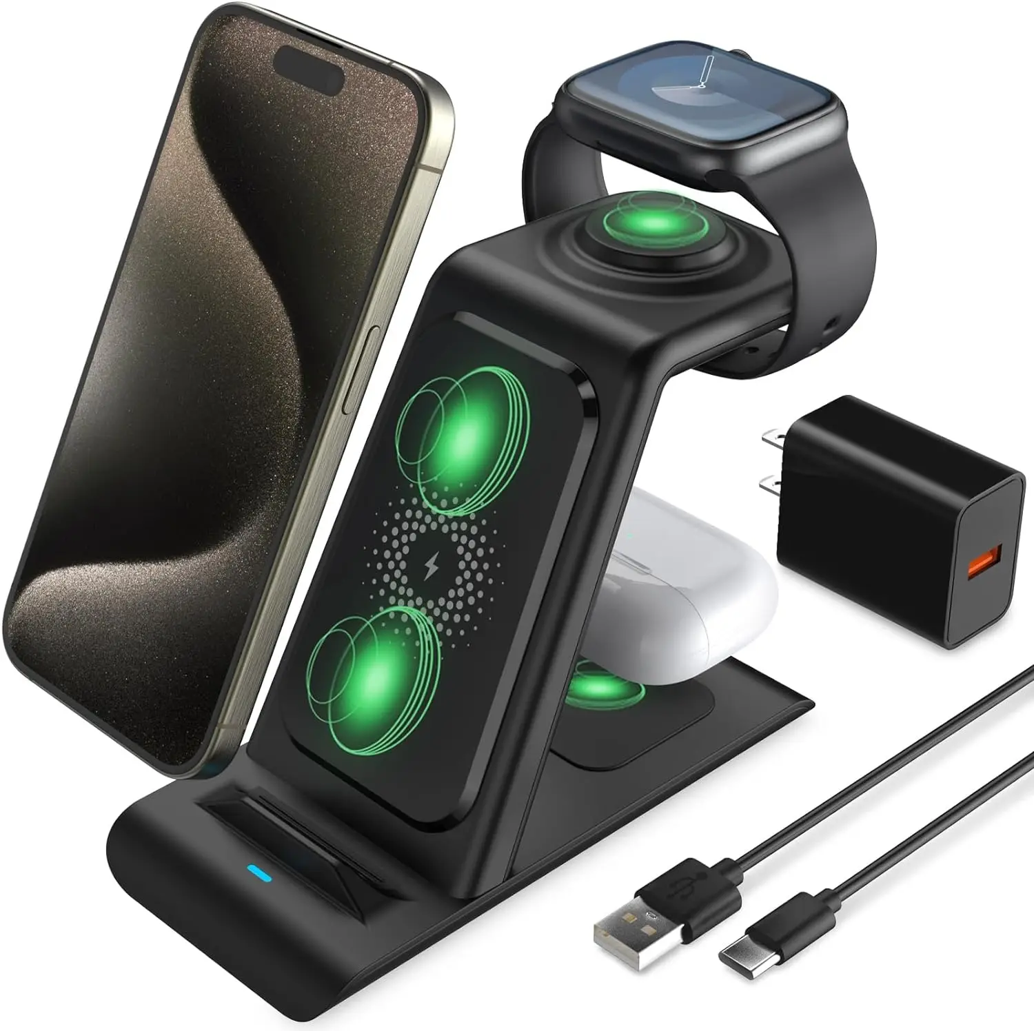 3 in 1 Magnetic Wireless Charger 15W Fast Charging Station with Stable Base Multi-Functional USB-C OEM Packaging