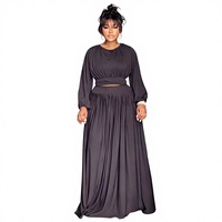 Ensemble jupe longue et chemise à manches longues style été euro-américain, taille élastique, en satin de coton et élasthanne tricoté, couleur unie, décontracté