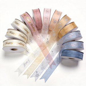 Custom Printed Organza <b>Ribbon</b> Happy Wedding Love Gold Foil Sheer <b>Ribbon</b> Rolls for Gift Wrapping Wedding Bouquet Decoration - Product Image 3