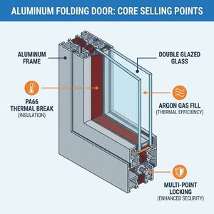 <span class=keywords><strong>Porte</strong></span> <span class=keywords><strong>pliante</strong></span> en aluminium imitation bois, finition chêne, <span class=keywords><strong>porte</strong></span> patio extérieure à double battant avec grilles décoratives pour résidence classique - Product Image 5