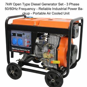 7kW Open Type Diesel Generator Set - 3 Phase 50/60Hz Frequency - Reliable Industrial Power <b>Backup</b> - Portable Air Cooled Unit - Product Image 2