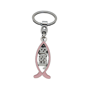 Portachiavi con Simbolo del Pesce Cristiano Gesù, Ciondolo Ichthys Smaltato, Incisione Personalizzata, Multicolore Rosa Nero Blu Argento, con Anello Divisibile - Product Image 6