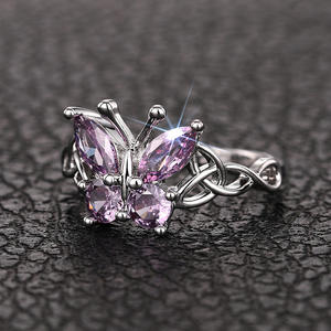 Anillo de Mariposa T0328 de Plata 925 con Cristal de Corte Marquesa y Engaste de Diamantes de Imitación, Anillos Finos para Uso Diario de Mujer - Product Image 2