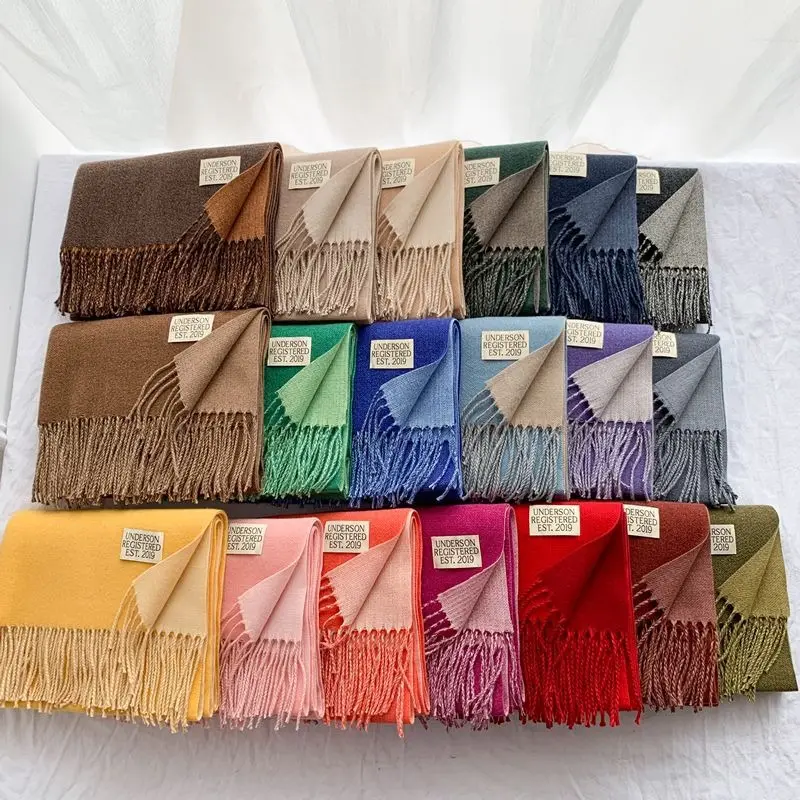 Fashion Heavy Cashmere-like Scarf Winter VISCOSE Shawl with Tassel Double Side Different Color Logo Service Available