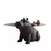 Table Basse Zayshine Hippos en Verre avec Plateau en Verre et Base en Fibre de Verre, Style Minimaliste Italien, Circulaire, Noire – Meuble de Salon