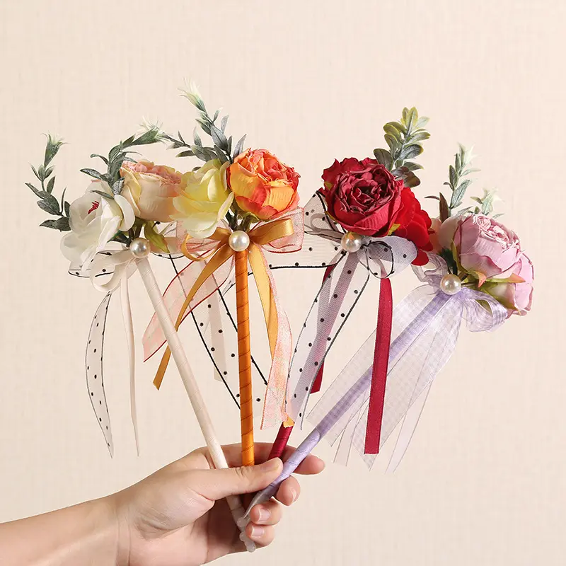 Nuovo arco simulazione fiore penna a sfera decorazione testa di rosa penna gel creativo falso fiore decorazione penna firma