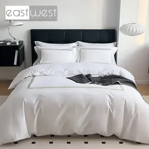 EastWest Customize Hotel Linen Supplier Wholesale Egyptian Cotton Bed Sheet Duvet Cover Set With Embroidery