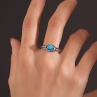 Bague ouverte réglable imitation turquoise vintage, base en cuivre plaqué argent antique, décor étoile, bijoux de mode pour femme