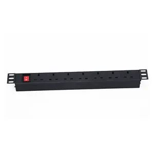 19 pouces 1U 13A alliage d'aluminium 7 voies uk socket installation verticale pdu witch switch