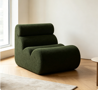 Fauteuil lounge individuel vert foncé de style italien minimaliste, canapé modulaire moderne en tissu velours pour usage hôtelier, contemporain