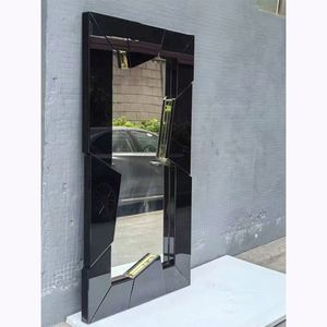 Specchio di Lusso per <span class=keywords><strong>Soggiorno</strong></span>, Specchio da Parete in Acciaio Inossidabile, Decorazione Artistica con Cornice Nera, Design Creativo, Specchio da Terra - Product Image 1