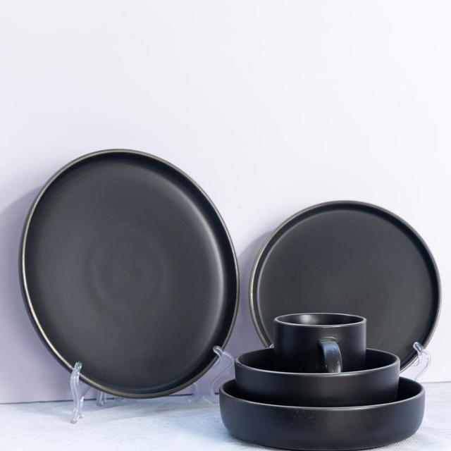 Matte Black Ceramic Dinnerware Set Modern Minimalist Tableware for Home Restaurant