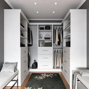 <span class=keywords><strong>Armoire</strong></span> scandinave minimaliste blanche BALOM à deux portes avec tringle de suspension intérieure, tiroirs et paniers de rangement tissés - Product Image 2