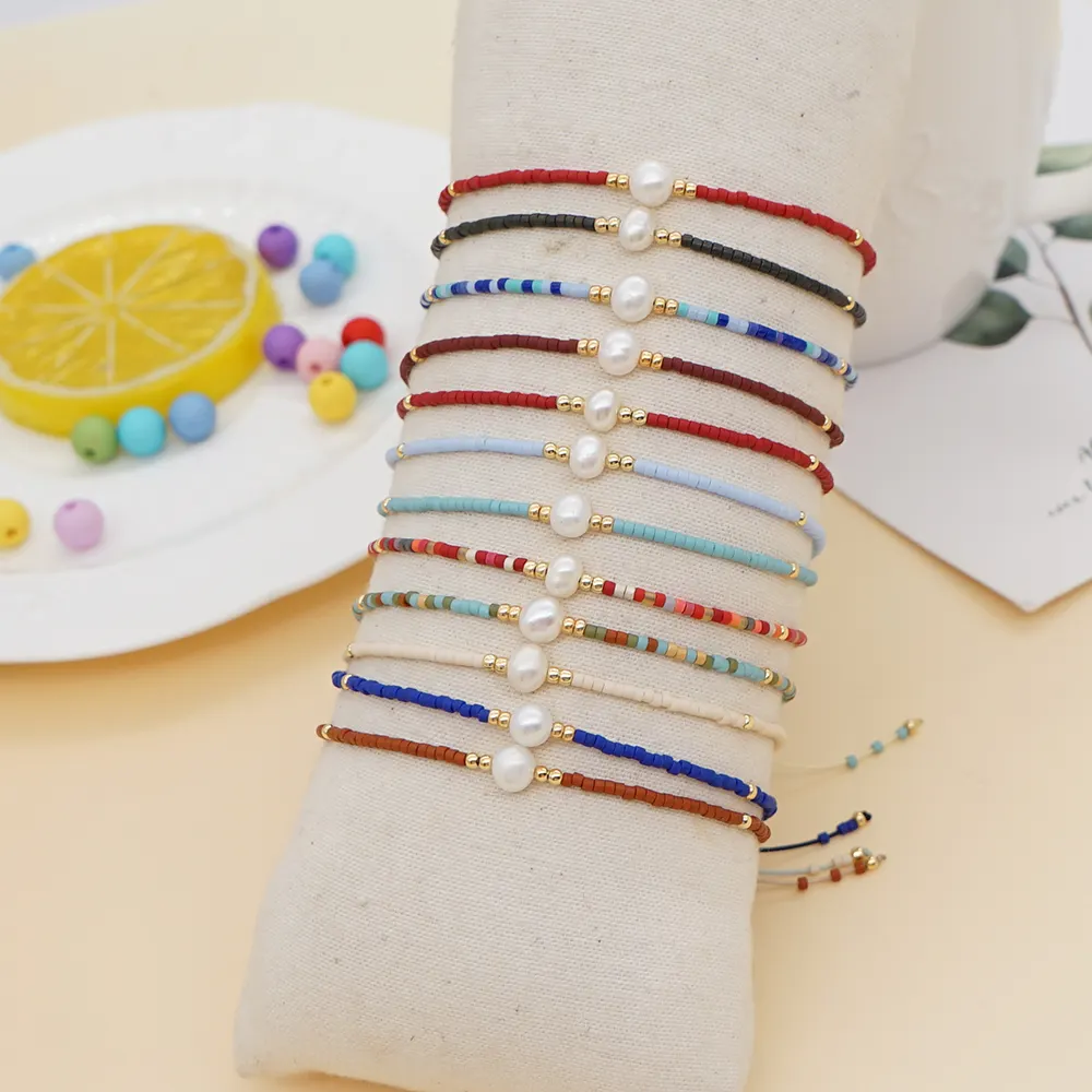 Go2Boho Tiny Miyuki Beads Simple String Handmade Colorful Beach Freshwater Pearl Charm Quality Bracelet For Women