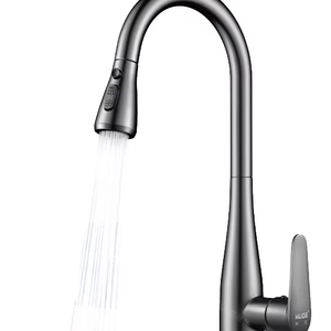 Robinet mélangeur de cuisine en cuivre à double usage chaud/froid, extractible, anti-éclaboussures, 2-en-1, finition chromée, avec capteur sans contact - Product Image 1