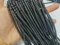 Pierres précieuses rondes et plates naturelles en forme de roue, pierre d'agate noire Heishi 4MM, perles mates pour la fabrication de bijoux
