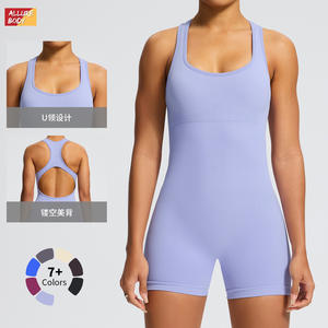 Body sin costuras Allure Body para mujer, ropa de yoga, cuello redondo, color sólido, alta elasticidad, mono deportivo ajustado. - Product Image 4