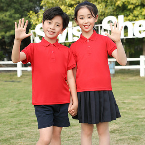 Polo pour enfants, couleur unie, tissu Oxford, uniforme scolaire unisexe, manches courtes avec motif imprimé pour enfants - Product Image 3