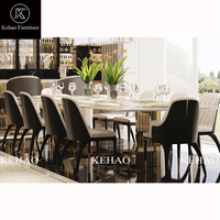 Meubles modernes Salle à manger avec 8 chaises Table à manger de luxe avec plateau en marbre et base en acier inoxydable doré