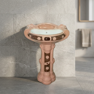 Lavabo carré en céramique aspect granit noir moderne avec piédestal complet pour salle de bain - Product Image 1