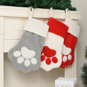 Calcetín navideño de lana con forma de pata, grande, colgante, a la moda, para mascotas, al por mayor - Product Image 1