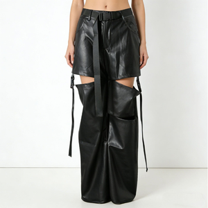 <span class=keywords><strong>Pantalon</strong></span> droit décontracté style techwear hip-hop pour <span class=keywords><strong>femme</strong></span>, avec boucle à pression en <span class=keywords><strong>cuir</strong></span> PU - Product Image 5